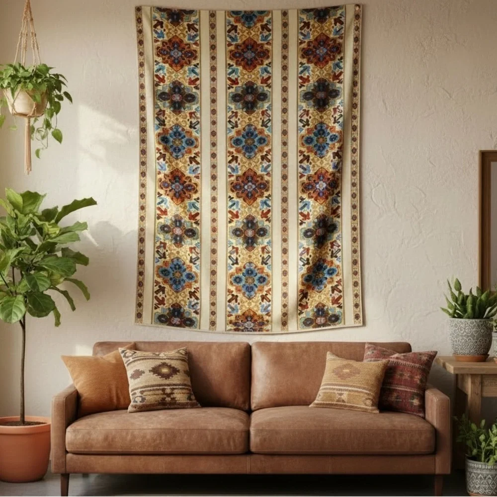 Vintage Southwestern Geometric Curtain Panel Earth Tone Boho 1960s Mod Aesthetic